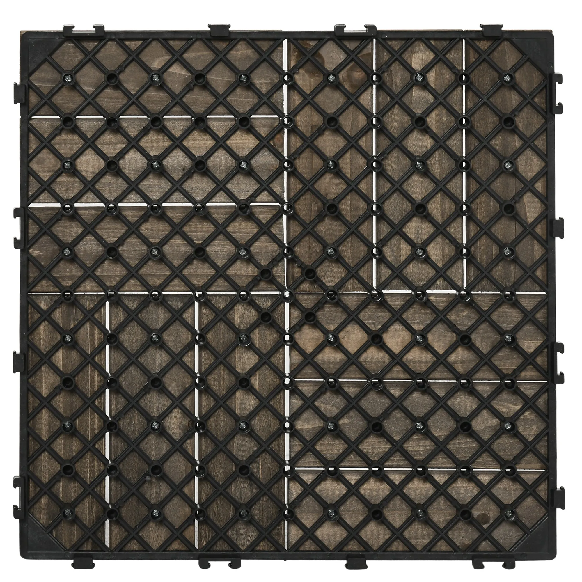 27 Pcs Wooden Interlocking Decking Tiles, Outdoor Flooring Tiles for Patio, Balcony, Terrace, Hot Tub, 30 x 30 cm per Piece, Charcoal Grey