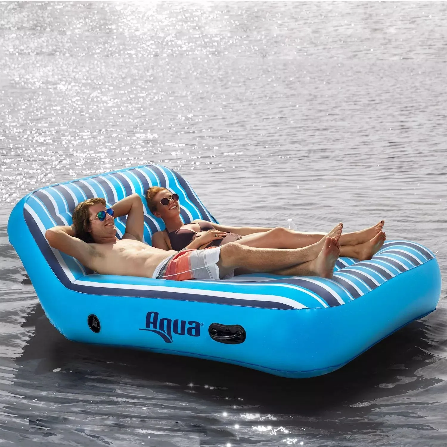 Aqua Heavy Duty Ultra Comfortable Inflatable Lounger with Pool Float for 2 Persons Aqua Leisure