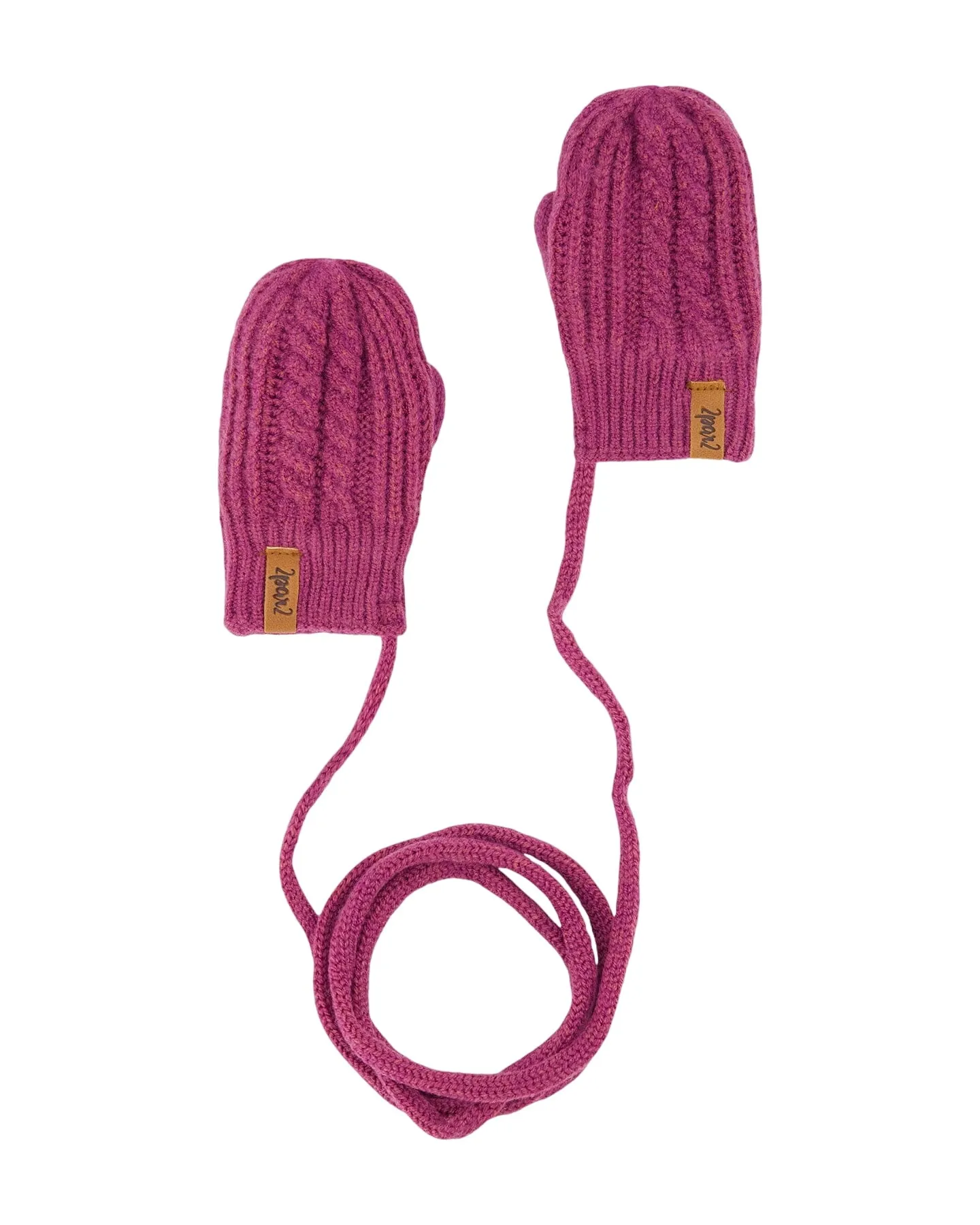 Baby Knitted Mittens With String Burgundy