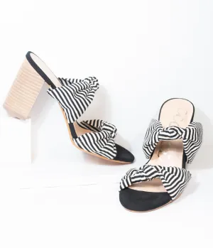 Black & White Stripe Block Heel Sandal