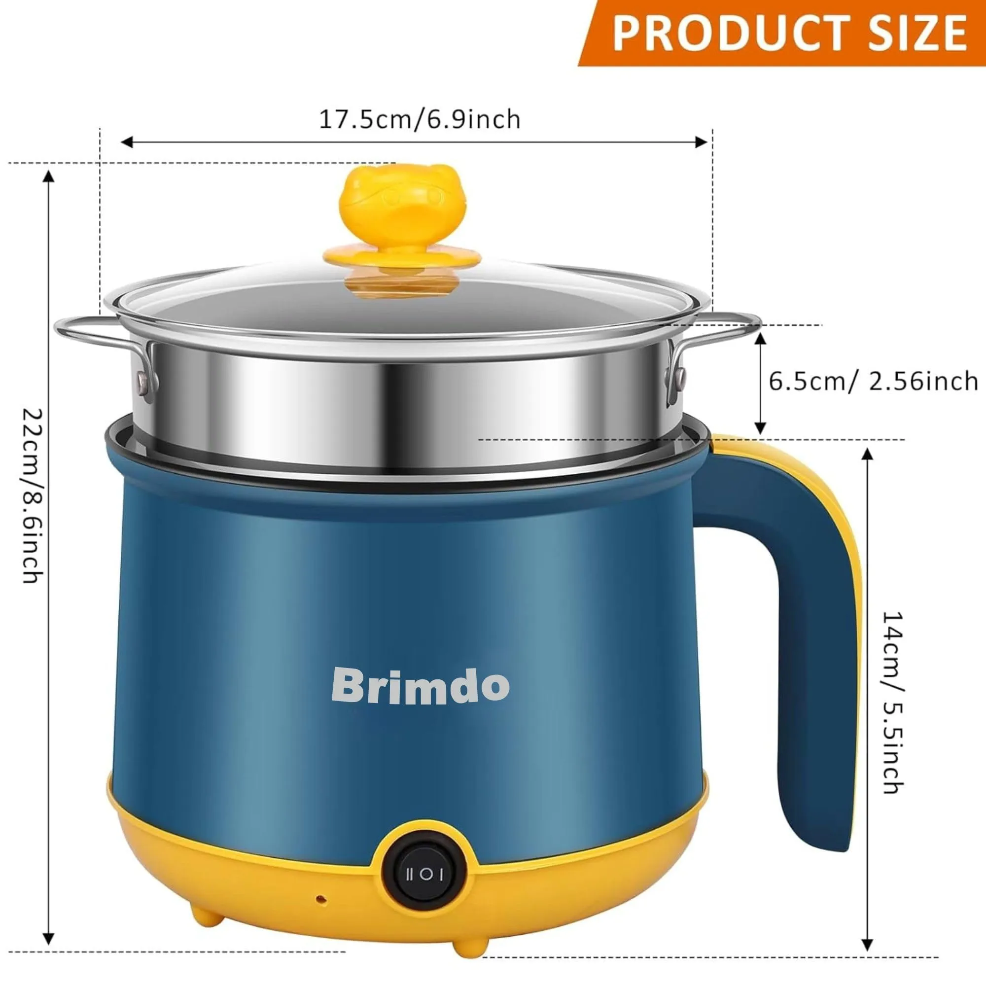 Brimdo 1.8 Litre Electric Cooker 600W Inner Non-Stick Cooking Pan with Stainless Steel Steamer, Double Layered Body Multi Cook Pot Pasta, Noodles, Momos, Rice, Steaming, Egg, Vegetable