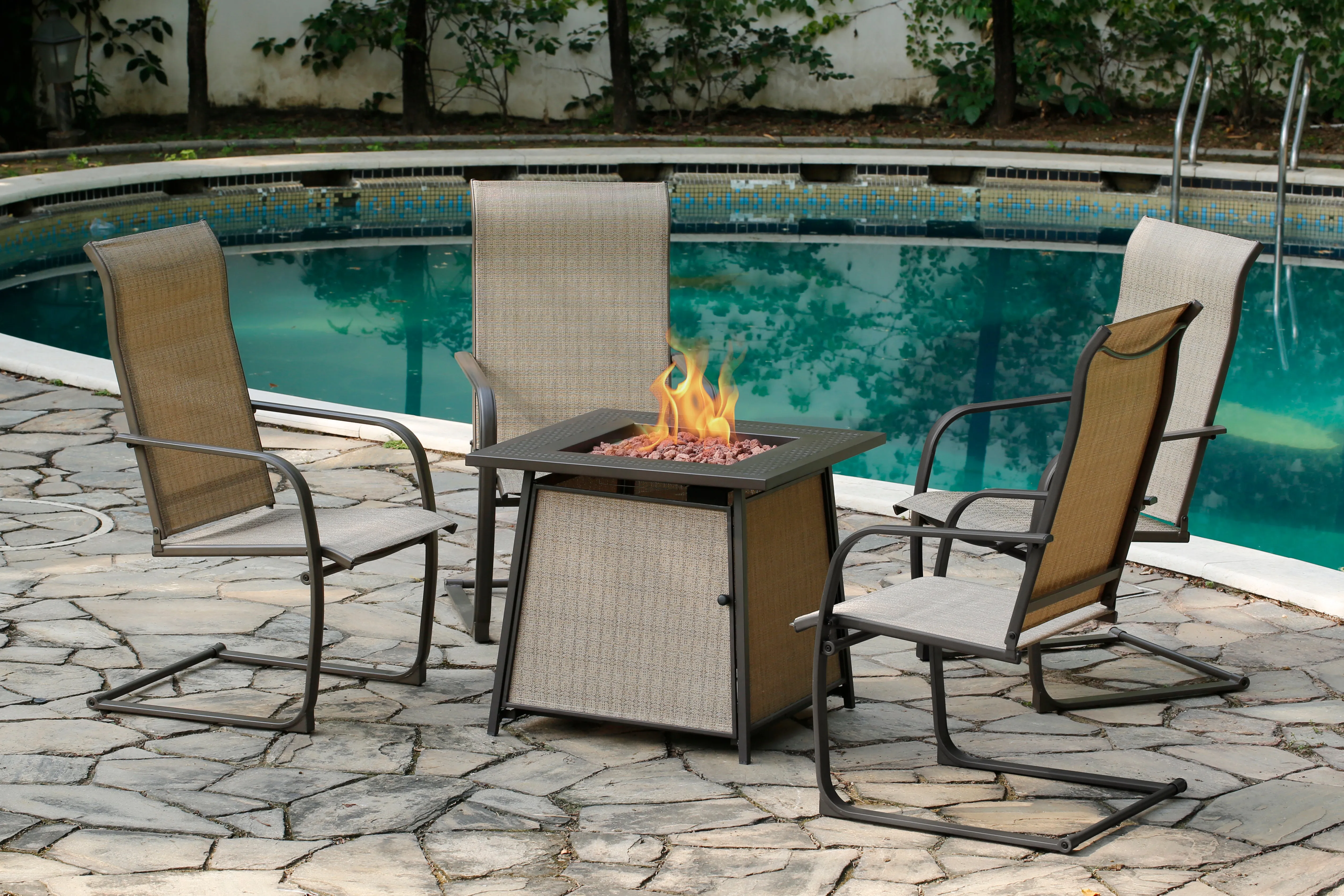 HEATMAXX Outdoor 5 Piece Gas Fire Pit Seating Set