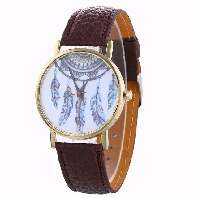 Ladies Fashion Girl Quartz Watch Clock Women Leather Brand Casual Dress Women's Feather Wristwatch Cool Watches Unique Watches