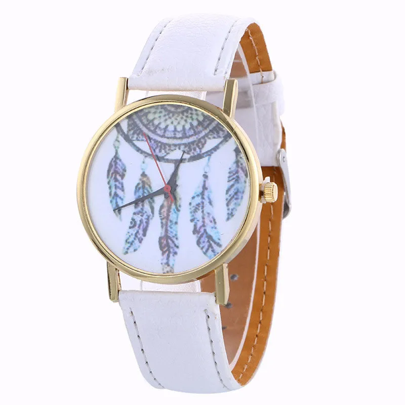 Ladies Fashion Girl Quartz Watch Clock Women Leather Brand Casual Dress Women's Feather Wristwatch Cool Watches Unique Watches