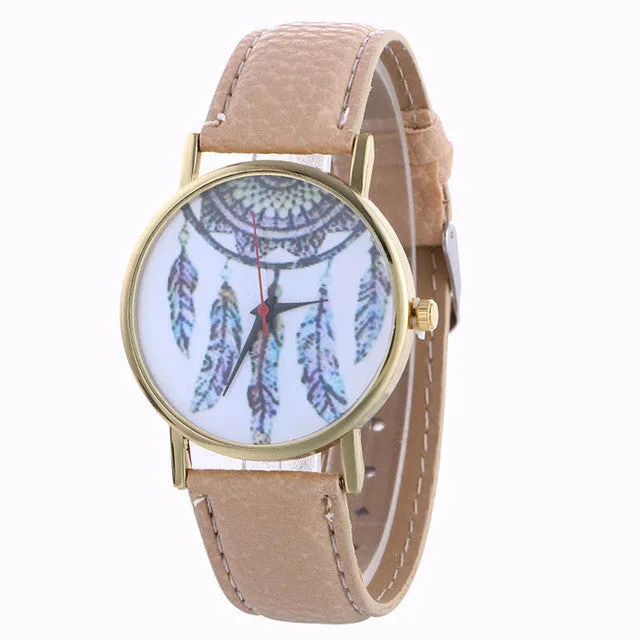 Ladies Fashion Girl Quartz Watch Clock Women Leather Brand Casual Dress Women's Feather Wristwatch Cool Watches Unique Watches