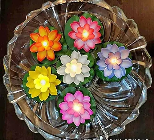 Ofix  Flower Candle Home Arts Water Sensor Floating/Smokeless Lotus/Diyas for Pool Pond, Water Bowl, Festival, Outdoor and Indoor Decoration, Home Decor Items (Set of 12)