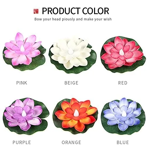 Ofix  Flower Candle Home Arts Water Sensor Floating/Smokeless Lotus/Diyas for Pool Pond, Water Bowl, Festival, Outdoor and Indoor Decoration, Home Decor Items (Set of 12)