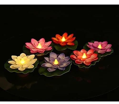 Ofix  Flower Candle Home Arts Water Sensor Floating/Smokeless Lotus/Diyas for Pool Pond, Water Bowl, Festival, Outdoor and Indoor Decoration, Home Decor Items (Set of 12)