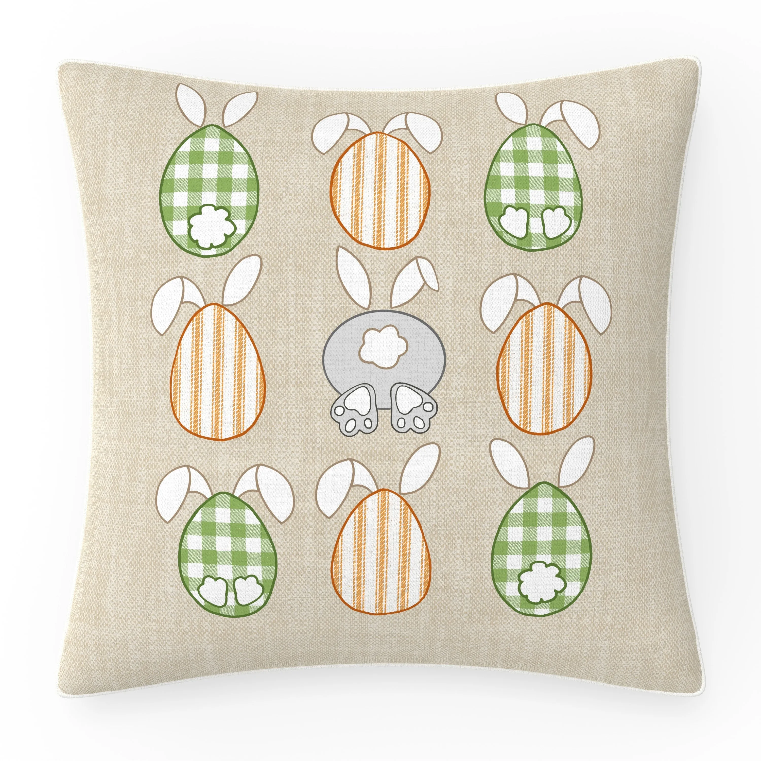 Outdoor/Indoor Easter Hello Spring Natural 18-inch Throw Pillow