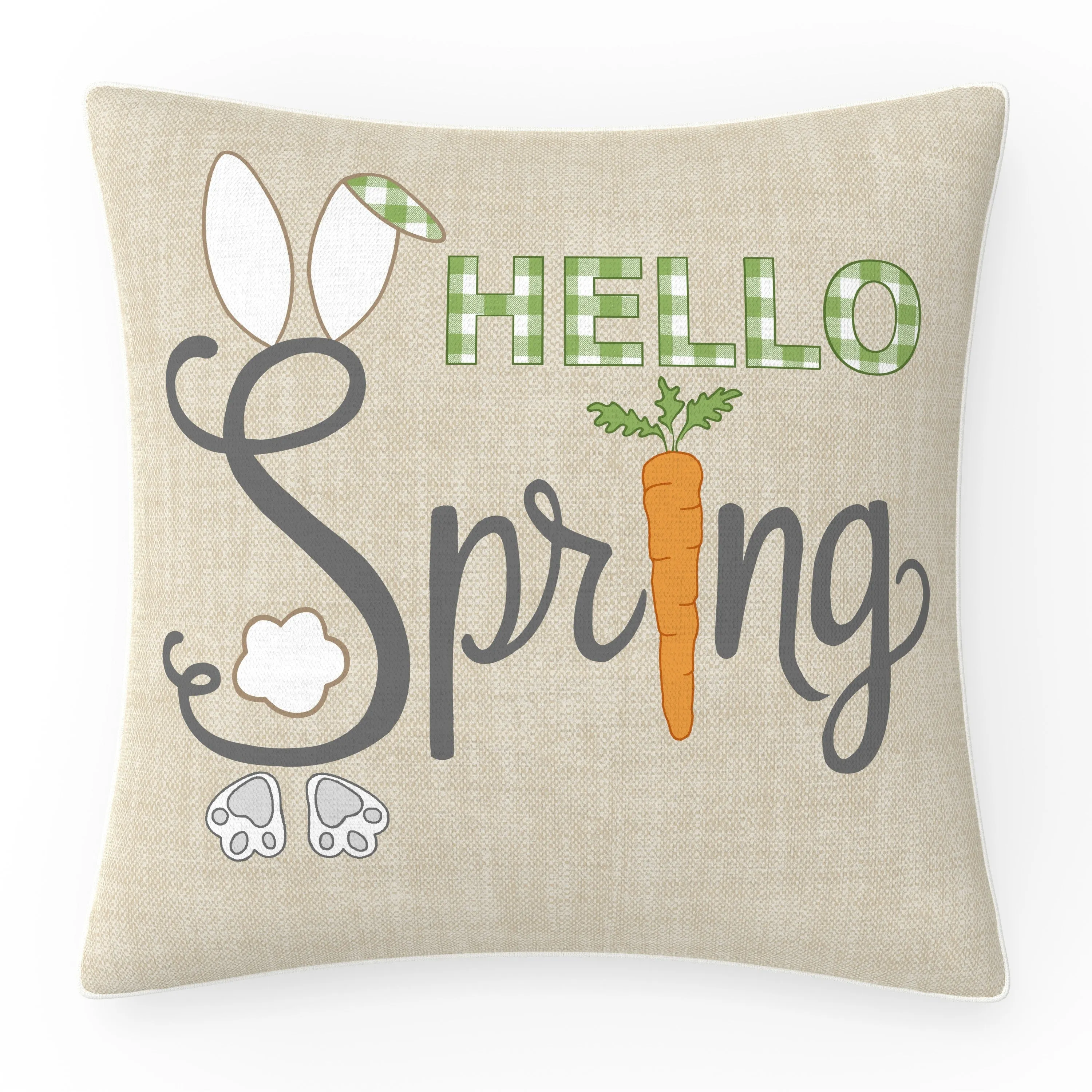 Outdoor/Indoor Easter Hello Spring Natural 18-inch Throw Pillow